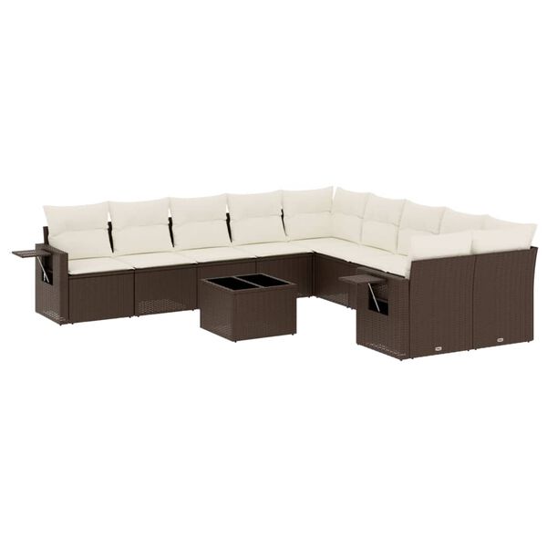 vidaXL Set Divani da Giardino 11 pz con Cuscini Polyrattan Marrone