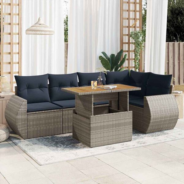 vidaXL Set Divano da Giardino 6 pz con Cuscini Grigio in Polyrattan