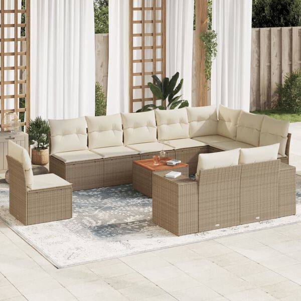 vidaXL Set Divani da Giardino 11 pz con Cuscini Beige in Polyrattan