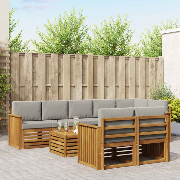 vidaXL Set divani con cuscino 9 pcs Grigio Naturale e Chiaro