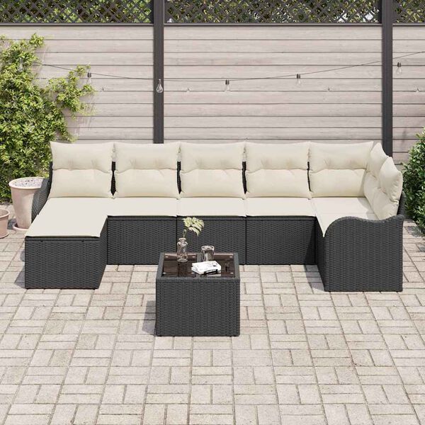 vidaXL Set Divano da Giardino Nero polyrattan