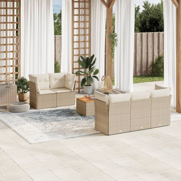 vidaXL Set Divano da Giardino 6 pz con Cuscini Beige in Polyrattan