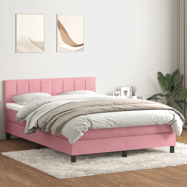 vidaXL Letto a Molle con Materasso e LED Rosa 160x220 cm in Velluto
