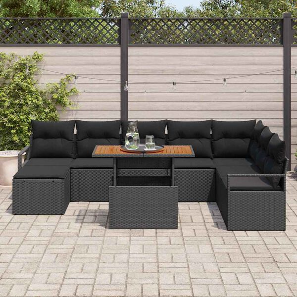 vidaXL Set Divano da Giardino con archiviazione 9 pcs Nero Poly Rattan