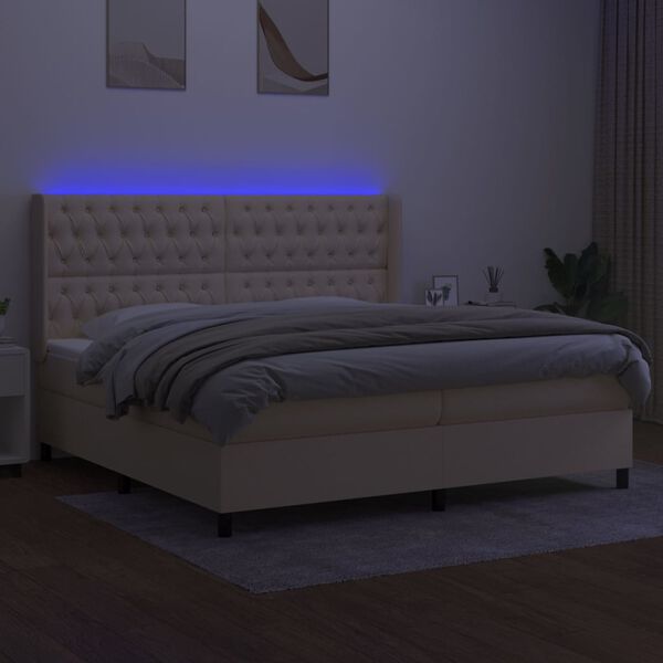 vidaXL Letto a Molle Materasso e LED bianco 200x200cm in Tessuto