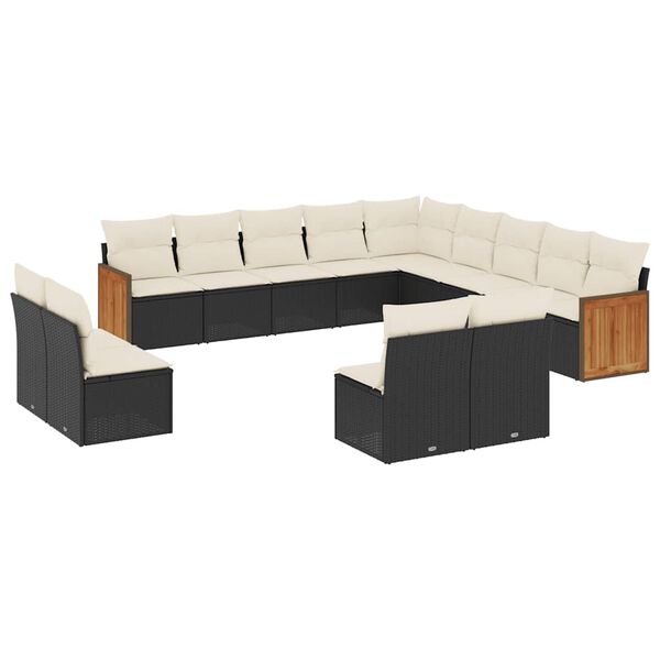 vidaXL Set Divani da Giardino 13pz con Cuscini Nero in Polyrattan