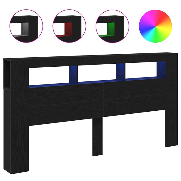 vidaXL Testiera LED con lo scaffale Rovere Nero 200 x 18,5 x 103,5 cm