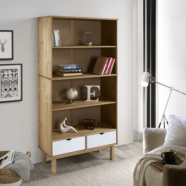 vidaXL Libreria OTTA con 2 Cassetti Marrone e Bianco in Legno di Pino