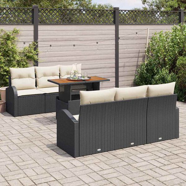 vidaXL Set Divano da Giardino con archiviazione 7 pcs Nero Poly Rattan