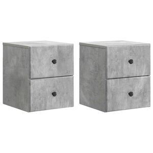 vidaXL Mobiletto da notte a muro con cassetto 2 pcs Grigio Cemento