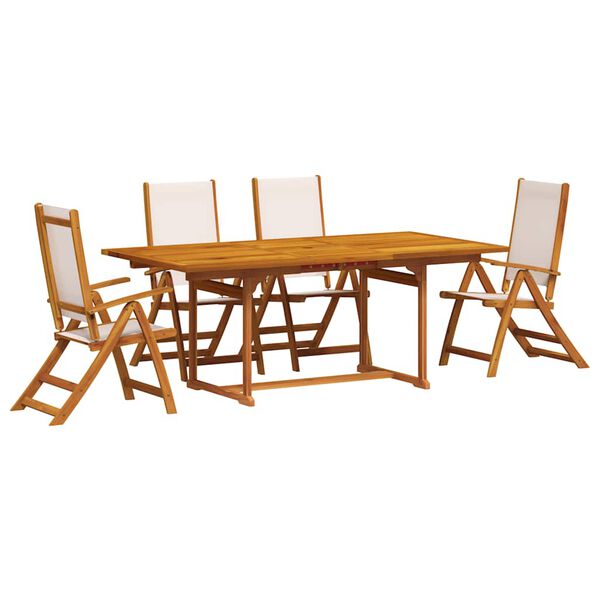 vidaXL Set Pranzo da Giardino 5pz Legno Massello di Acacia e Textilene