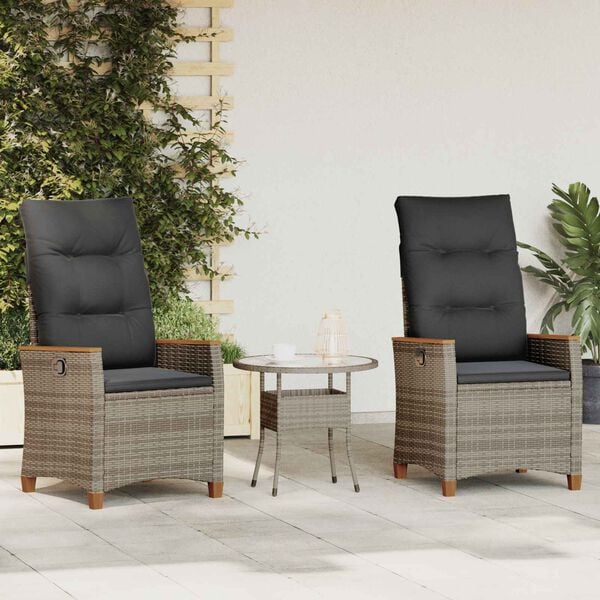 vidaXL Sedia da giardino reclinabile Grigio e Grigio Scuro polyrattan