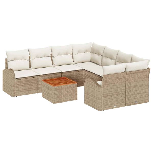 vidaXL Set Divano da Giardino 9 pcs Beige Poly Rattan