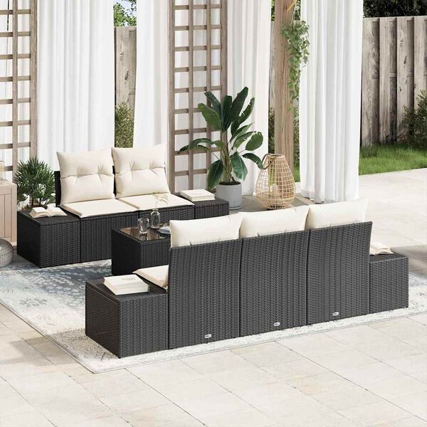 vidaXL Set Divano da Giardino con cuscino 6 pcs Nero polyrattan