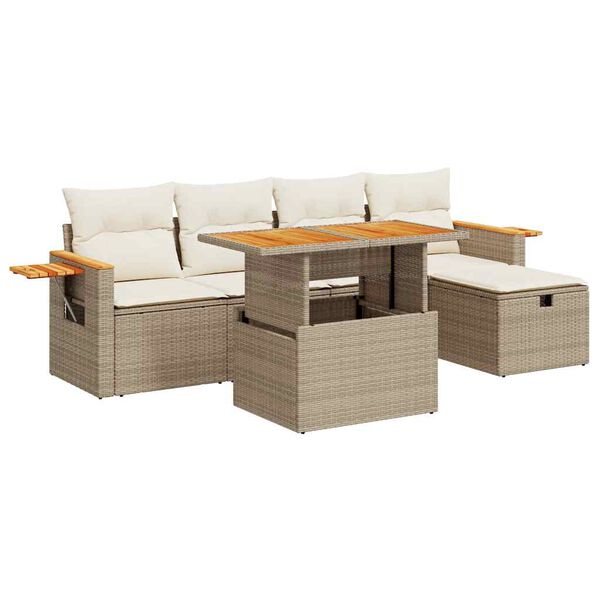 vidaXL Set Divano da Giardino 6 pz con Cuscini Beige in Polyrattan