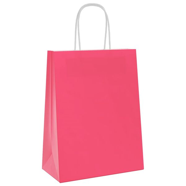 vidaXL Sacchetti di Carta 250 pz con Manici Rosa 21x11x28 cm