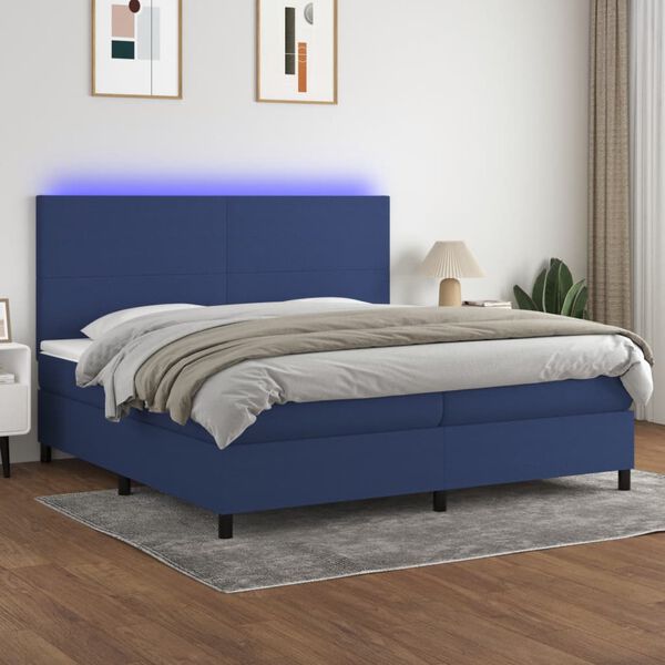 vidaXL Letto a Molle Materasso e LED Blu 200x200cm in Tessuto