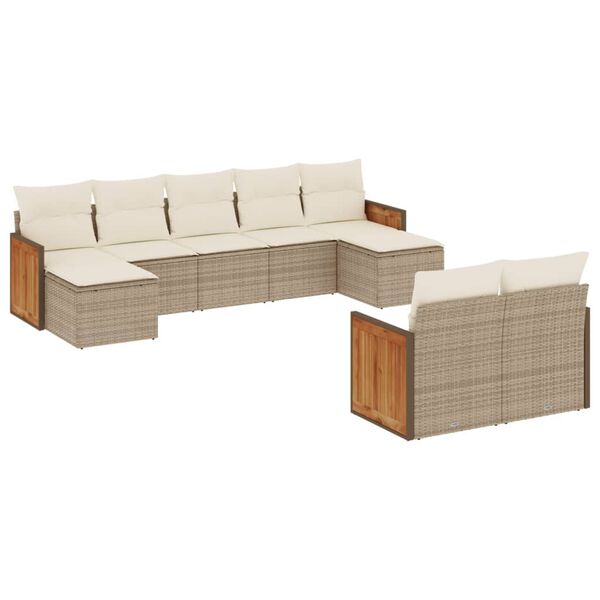 vidaXL Set Divano da Giardino 9 pz con Cuscini Beige in Polyrattan