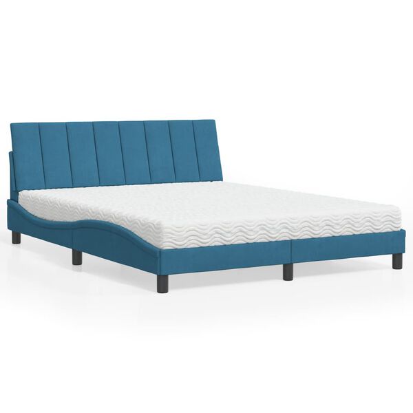 vidaXL Letto con Materasso Hanko Blu 160x200 cm in Velluto