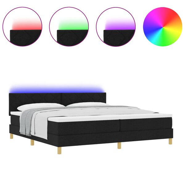 vidaXL Letto a Sorgente LED con materasso Nero 200 x 200 cm Tessuto