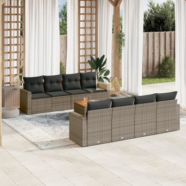 vidaXL Set Divano da Giardino 9 pz con Cuscini Grigio in Polyrattan