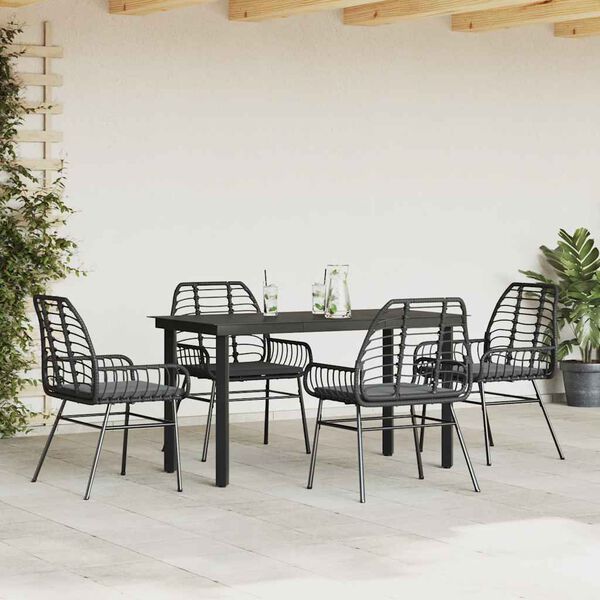 vidaXL Set da Pranzo da Giardino con Cuscini 5 pz Polyrattan Vetro