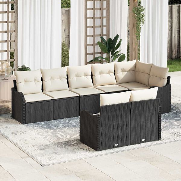 vidaXL Set Divano da Giardino 8 pcs Nero e Bianco polyrattan