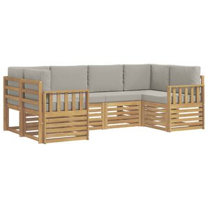 vidaXL Set di divani da esterno 5 pz Bianco e Grigio Chiaro Poliestere