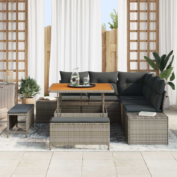 vidaXL Set Divano da Giardino con cuscino 8 pcs Grigio Poly Rattan