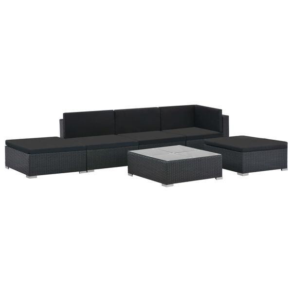vidaXL Set Mobili da Giardino 6 pz con Cuscini in Polyrattan Nero