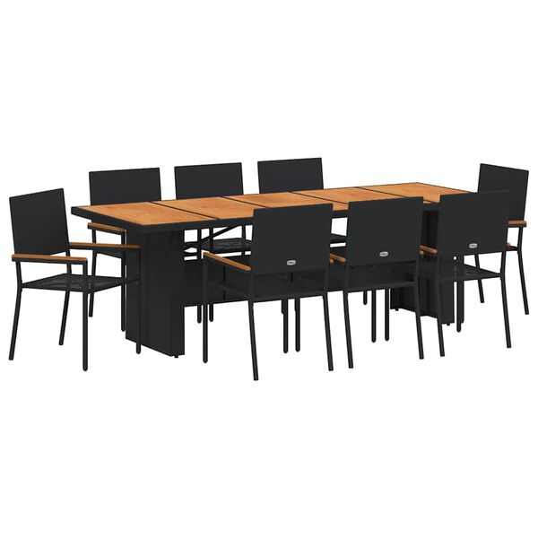 vidaXL Set da Pranzo per Giardino 9 pcs Nero polyrattan