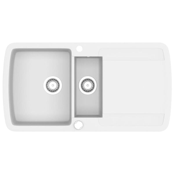 vidaXL Lavello da Cucina in Granito Vasca Doppia Bianco
