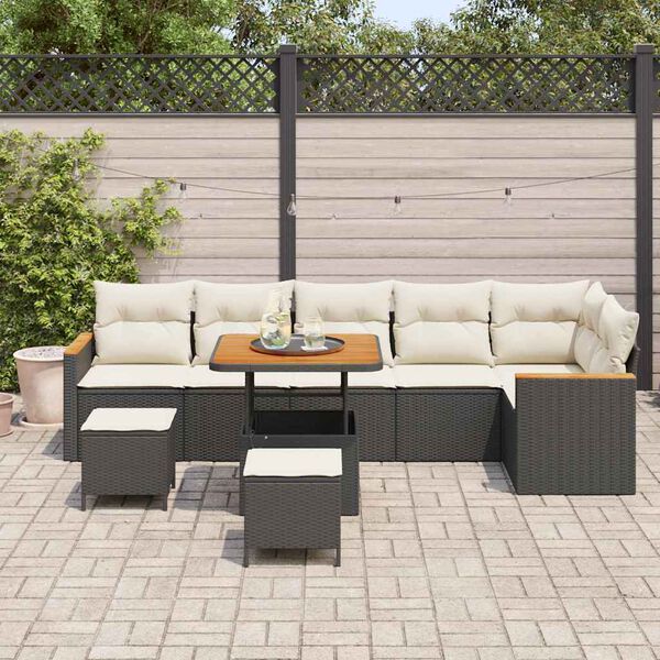 vidaXL Set Divano da Giardino con cuscino 9 pcs Nero Poly Rattan