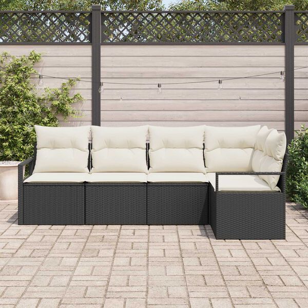 vidaXL Set Divano da Giardino con cuscino 5 pcs Nero e Crema
