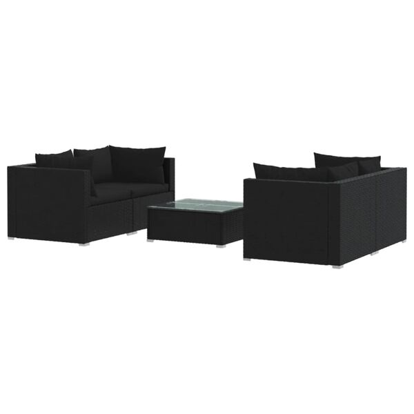vidaXL Set Divani da Giardino 5 pz con Cuscini in Polyrattan Nero