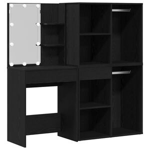 vidaXL Set Tavolo da Trucco LED Rovere Nero 140 x 40 x 140 cm