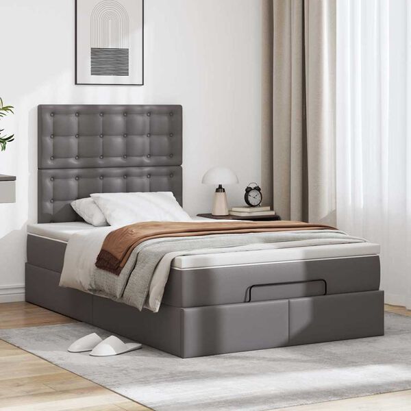 vidaXL Struttura Letto Pouf con Materasso Grigio 120x190 cm Similpelle
