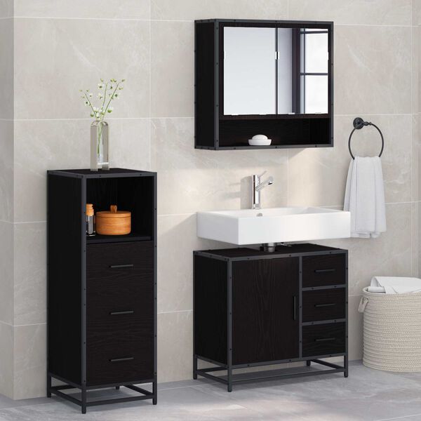 vidaXL Set di mobili per il bagno 3 pcs Rovere Nero Legno multistrato