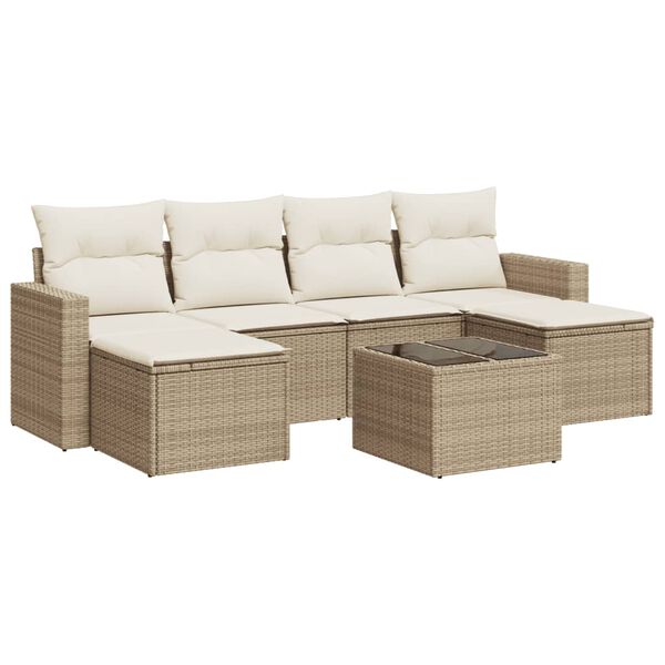 vidaXL Set Divani da Giardino 7 pz con Cuscini Beige in Polyrattan