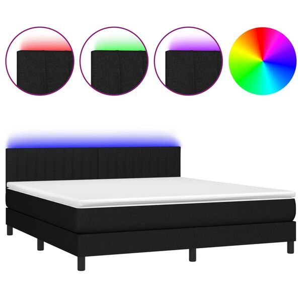 vidaXL Letto a Molle con Materasso e LED Nero 160x200 cm in Tessuto