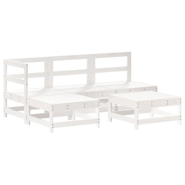 vidaXL Set Divani da Giardino 5pz con Cuscini in Legno Massello Bianco