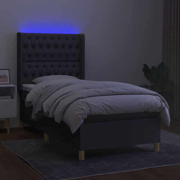 vidaXL Letto a Molle Materasso e LED Grigio Scuro 100x200cm in Tessuto