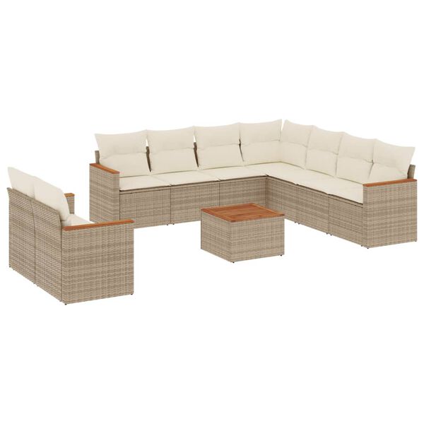 vidaXL Set Divano da Giardino 10 pz con Cuscini Beige in Polyrattan