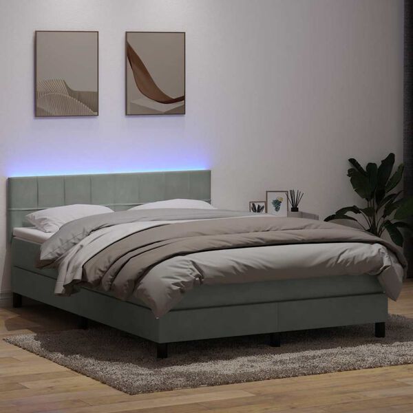 vidaXL Letto a Molle con Materasso e LED Grigio Chiaro 160x220cm Velluto
