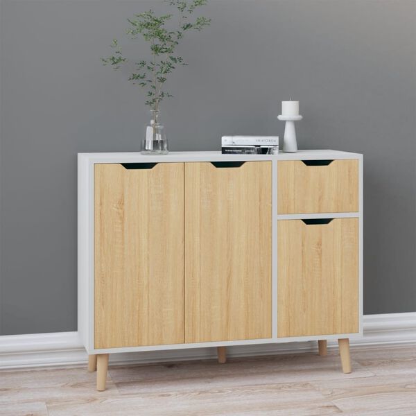 vidaXL Credenza Bianca e Rovere Sonoma 90x30x72cm in Legno Multistrato