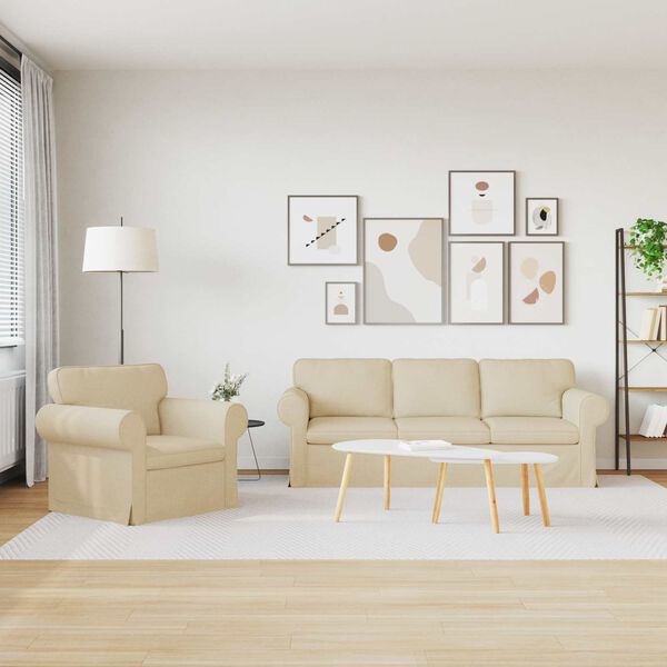 vidaXL Divano 2 pcs Crema 215 x 82 x 80 cm Tessuto