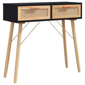 vidaXL Tavolo Consolle Nero 80x30x75cm Massello Pino e Rattan Naturale