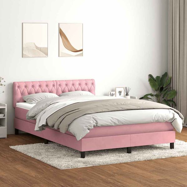 vidaXL Letto a Molle con Materasso e LED Rosa 160x220 cm in Velluto