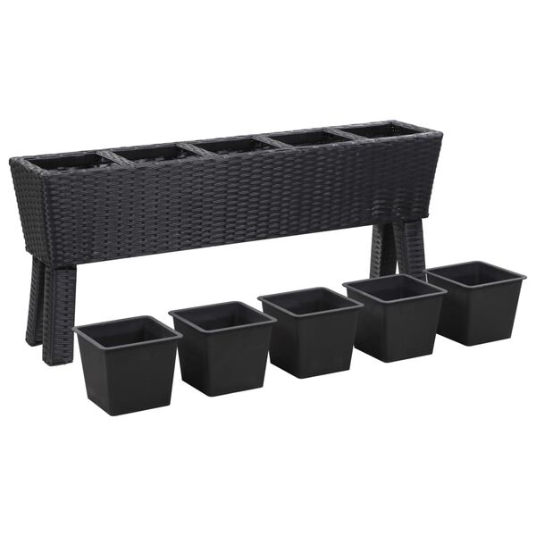 vidaXL Letto Rialzato con Gambe e 5 Vasi 118x25x50 cm Polyrattan Nero