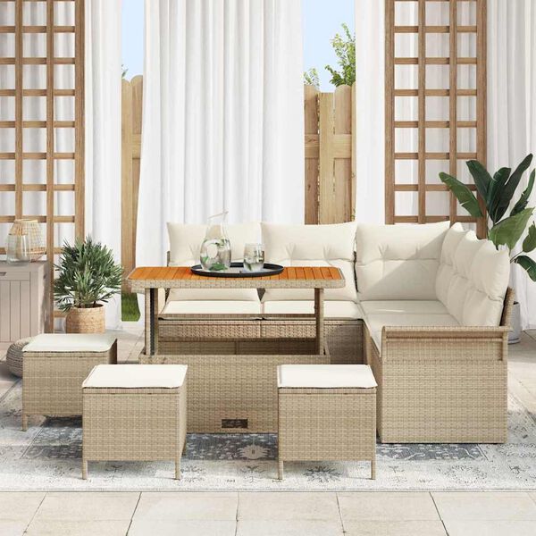vidaXL Set Divano da Giardino 9 pcs Beige polyrattan